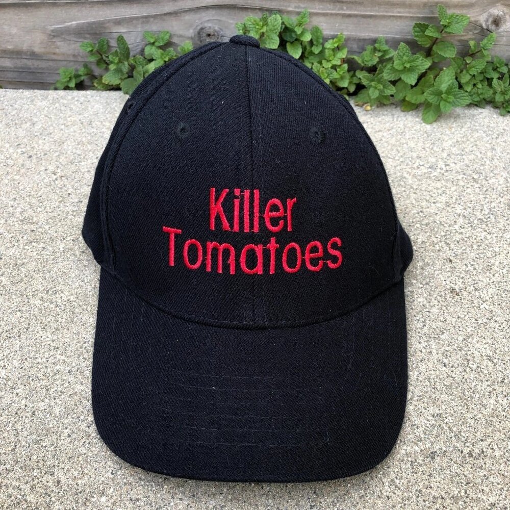 ULTRA FIT Killer Tomatoes Fitted Hat L/XL Men's Black Baseball Cap​